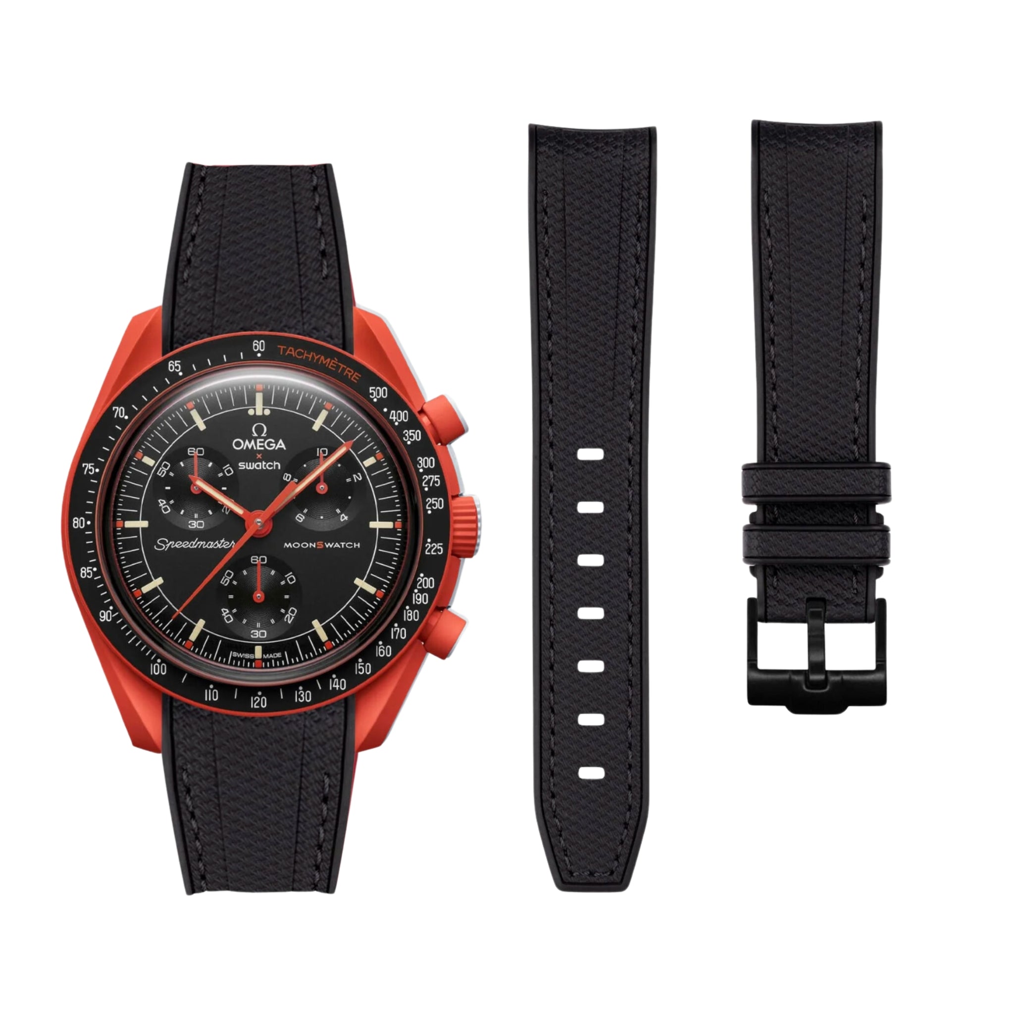 Pulseira de borracha - Para Missão na Terra Lava | Omega X Swatch | MoonSwatch - Preto com Preto