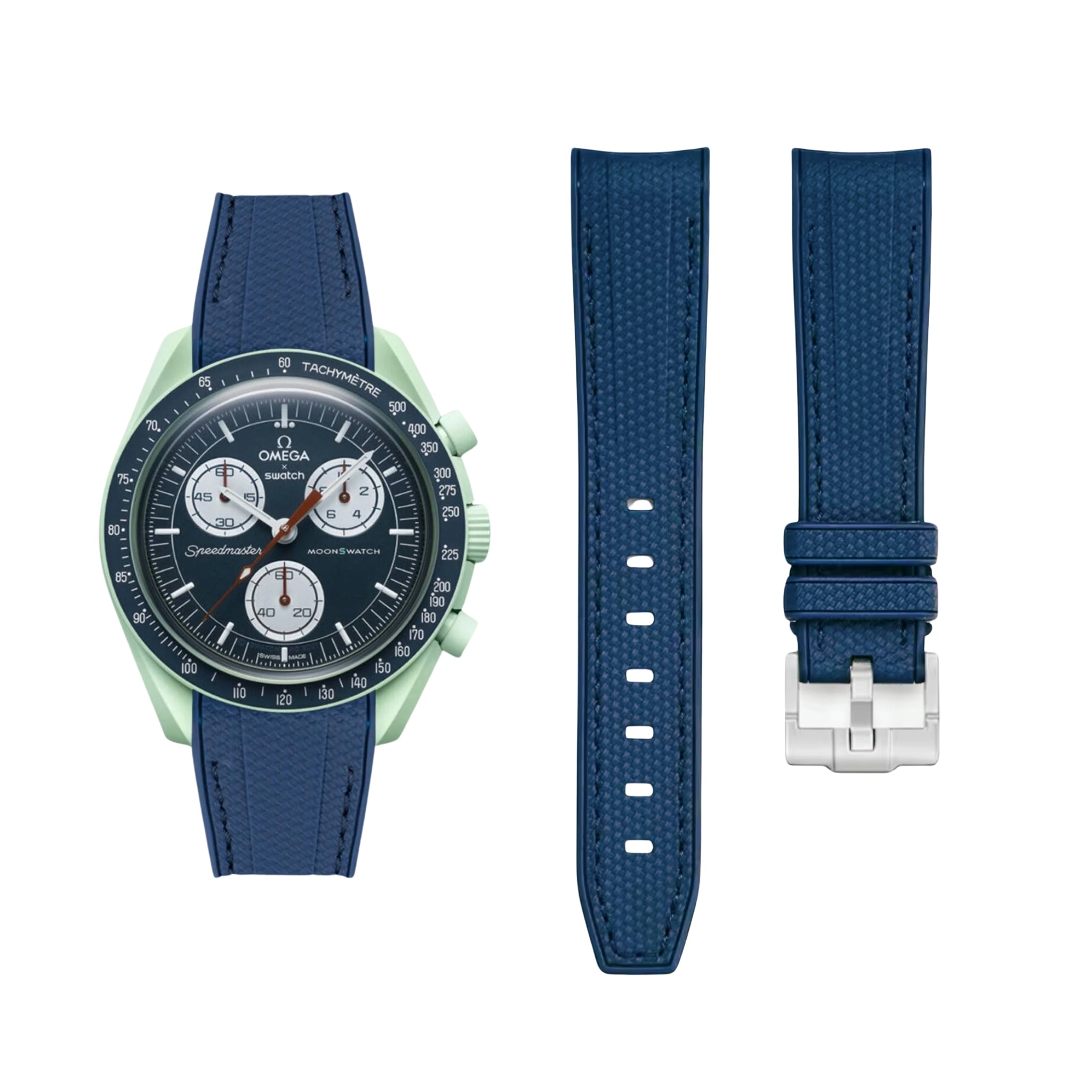 Pulseira de borracha - Para Missão na Terra | Omega X Swatch | MoonSwatch - Azul com Azul