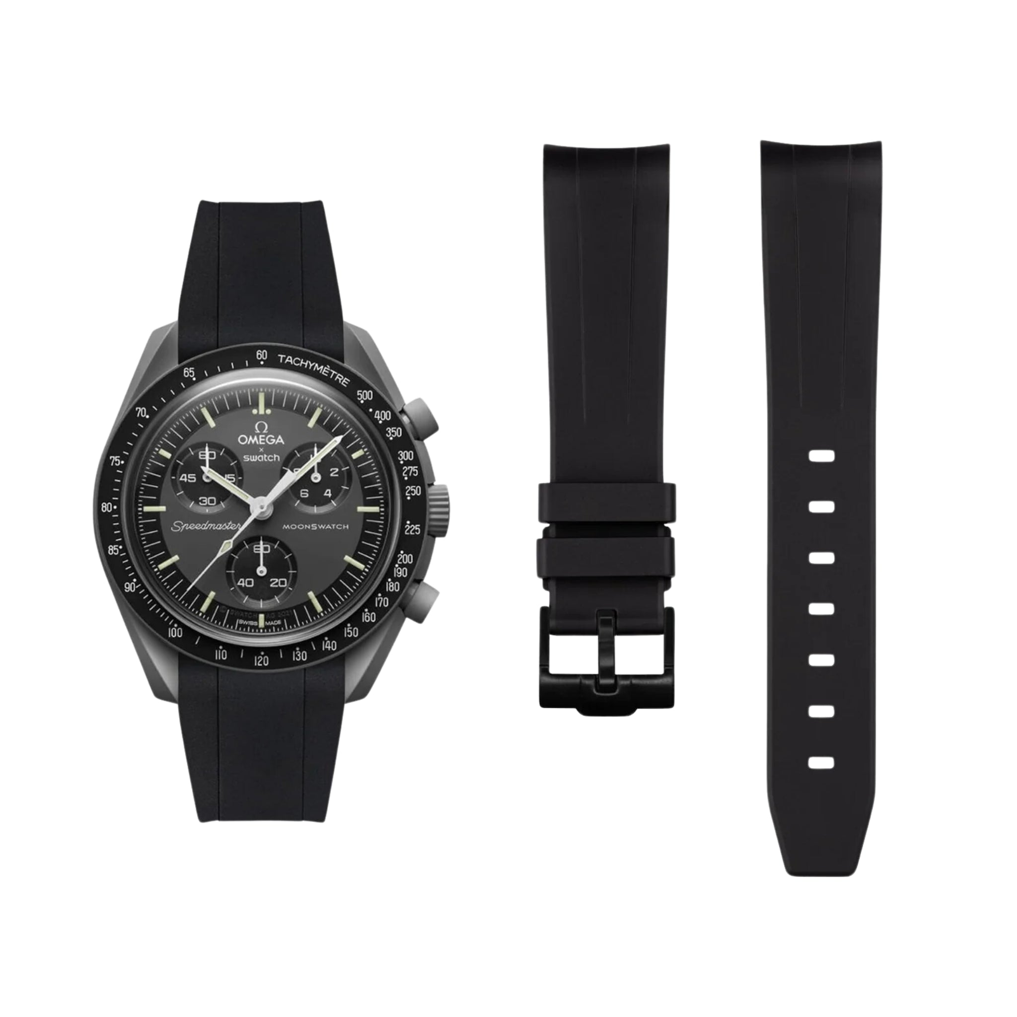 Pulseira de borracha - Para Missão à Fase da Lua - Lua Nova | Omega X Swatch | MoonSwatch - Preto