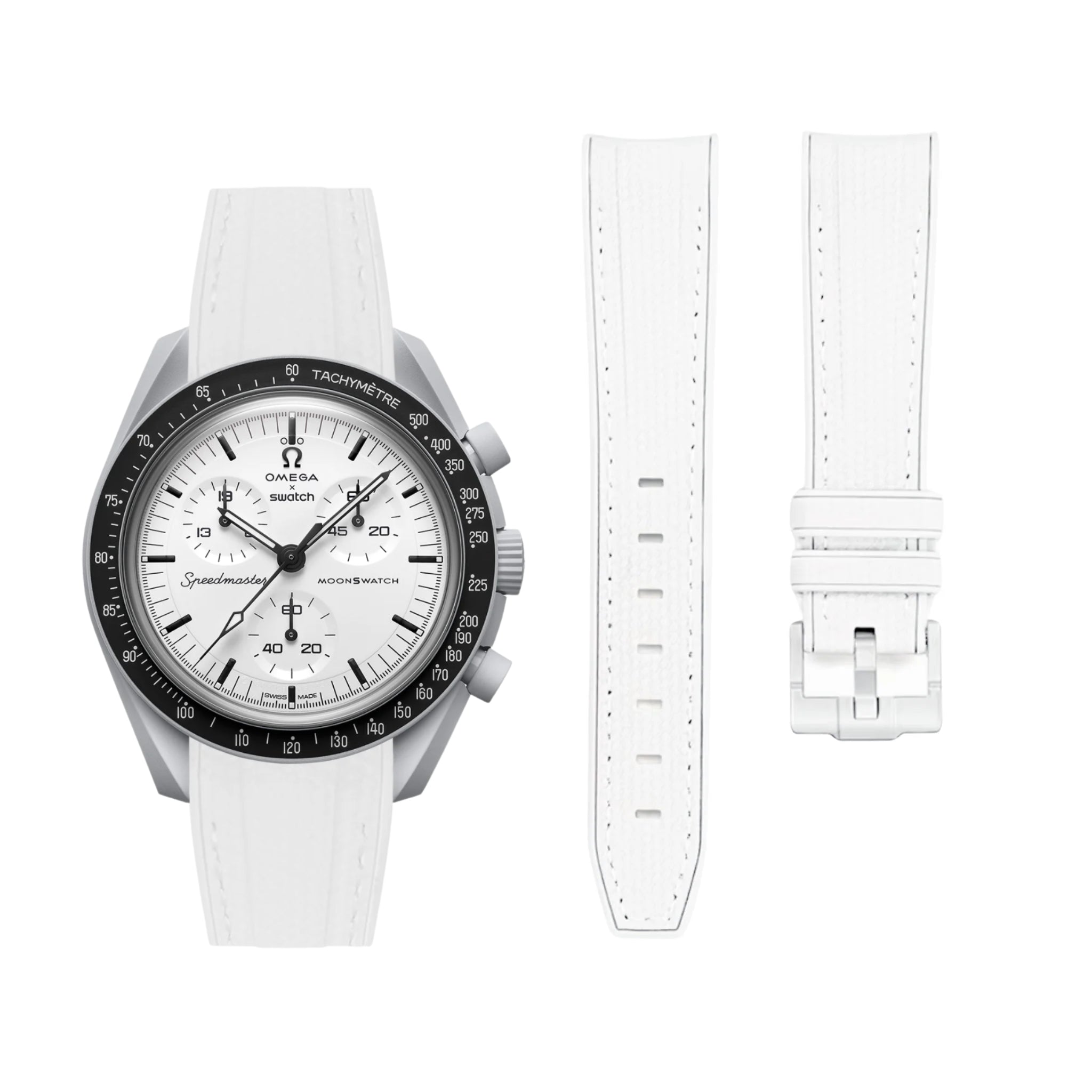 Pulseira de borracha - Para MoonSwatch 1965 - Branco com Branco
