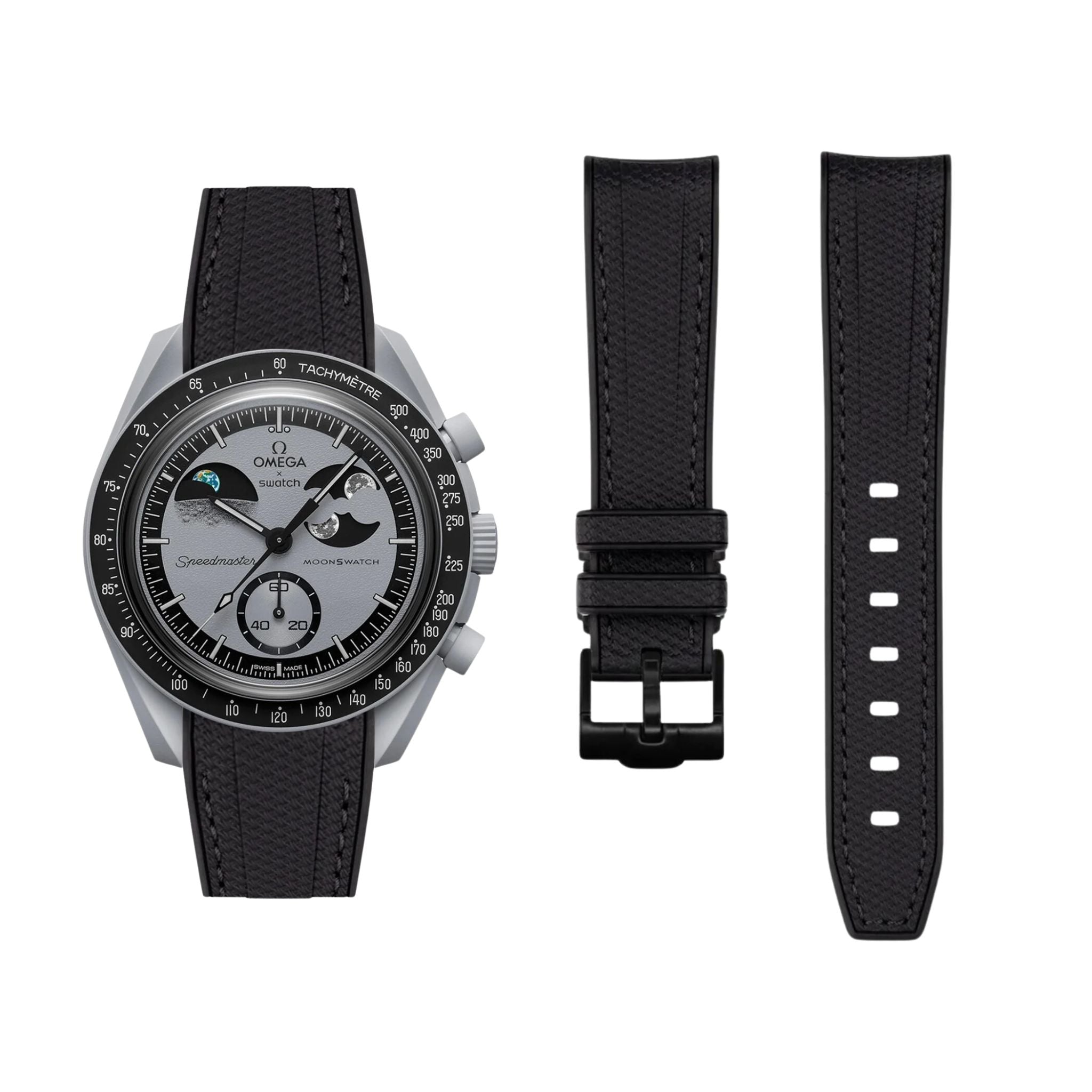 Pulseira de borracha - Para a missão MoonSwatch para a fase terrestre - Preto com preto