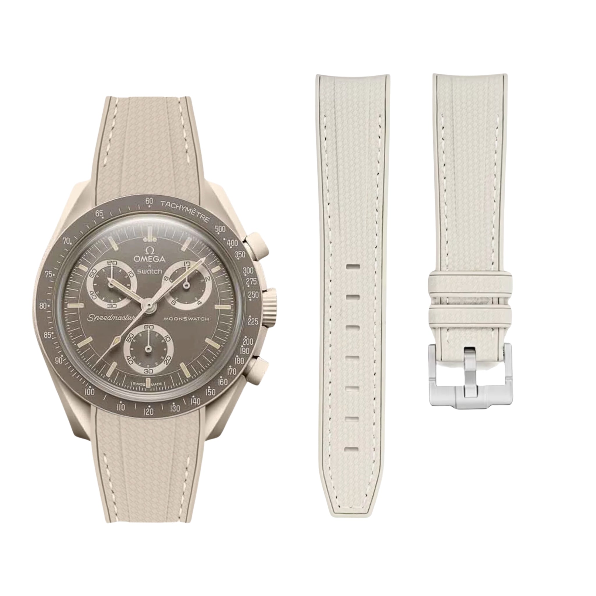 Pulseira de borracha - Para Missão no Deserto da Terra | Omega X Swatch | MoonSwatch - Bege com Branco
