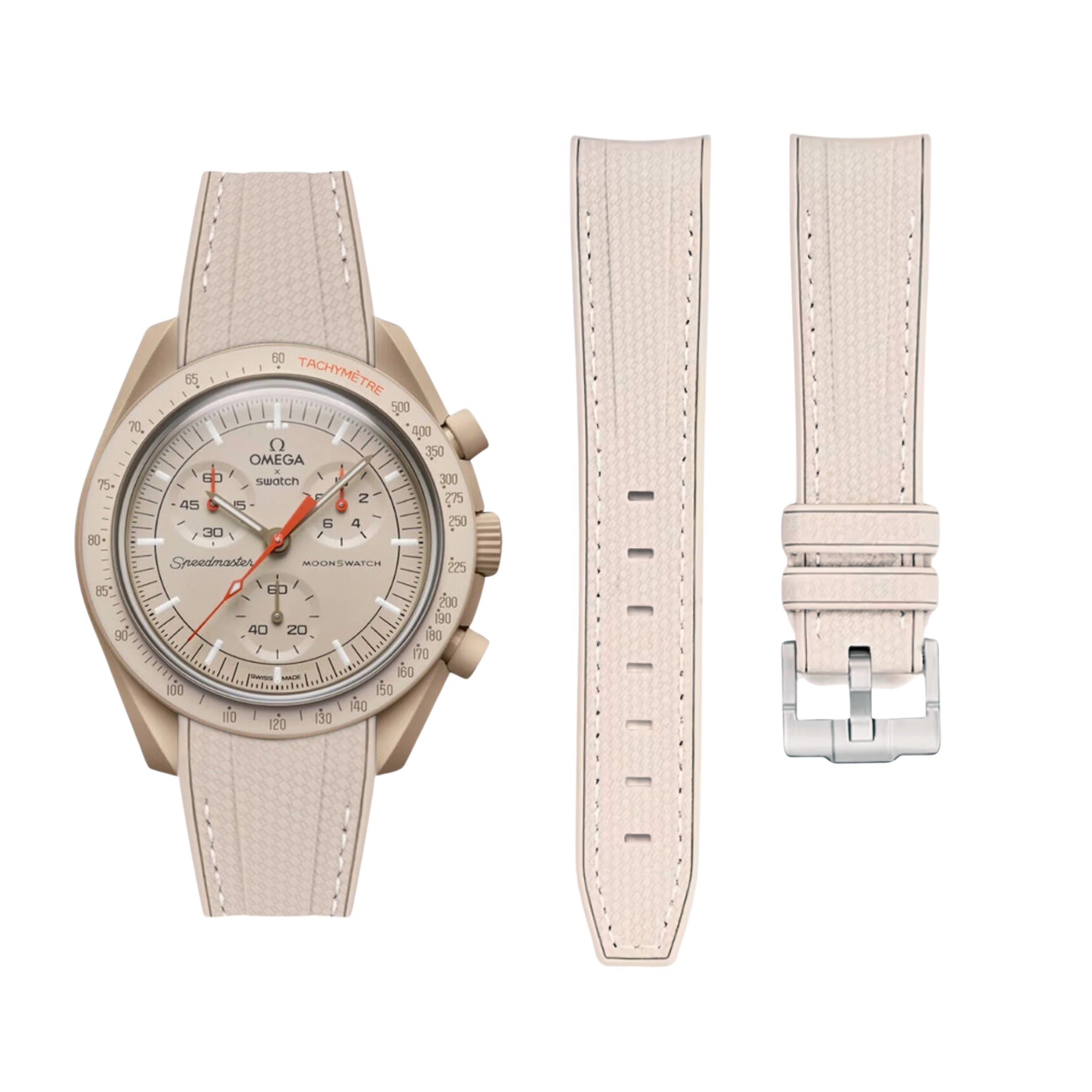 Pulseira de borracha - Para Missão Júpiter | Omega X Swatch | MoonSwatch - Bege com Branco