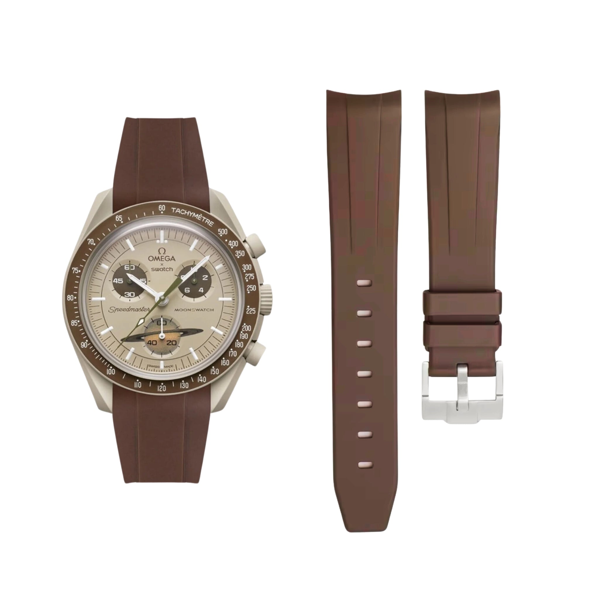 Pulseira de borracha - Para missão a Saturno | Omega X Swatch | MoonSwatch - Marrom