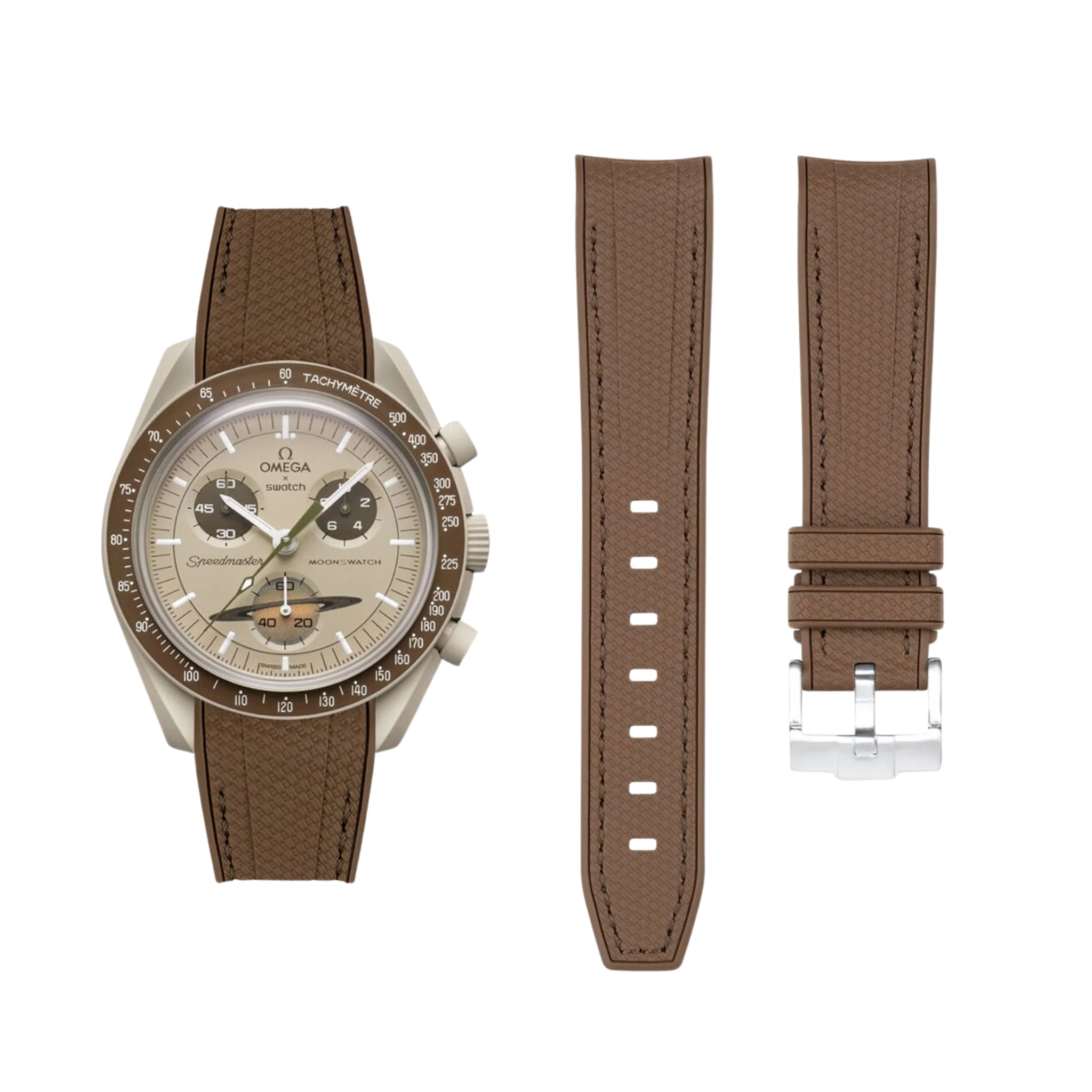 Pulseira de borracha - Para missão a Saturno | Omega X Swatch | MoonSwatch - Marrom com marrom