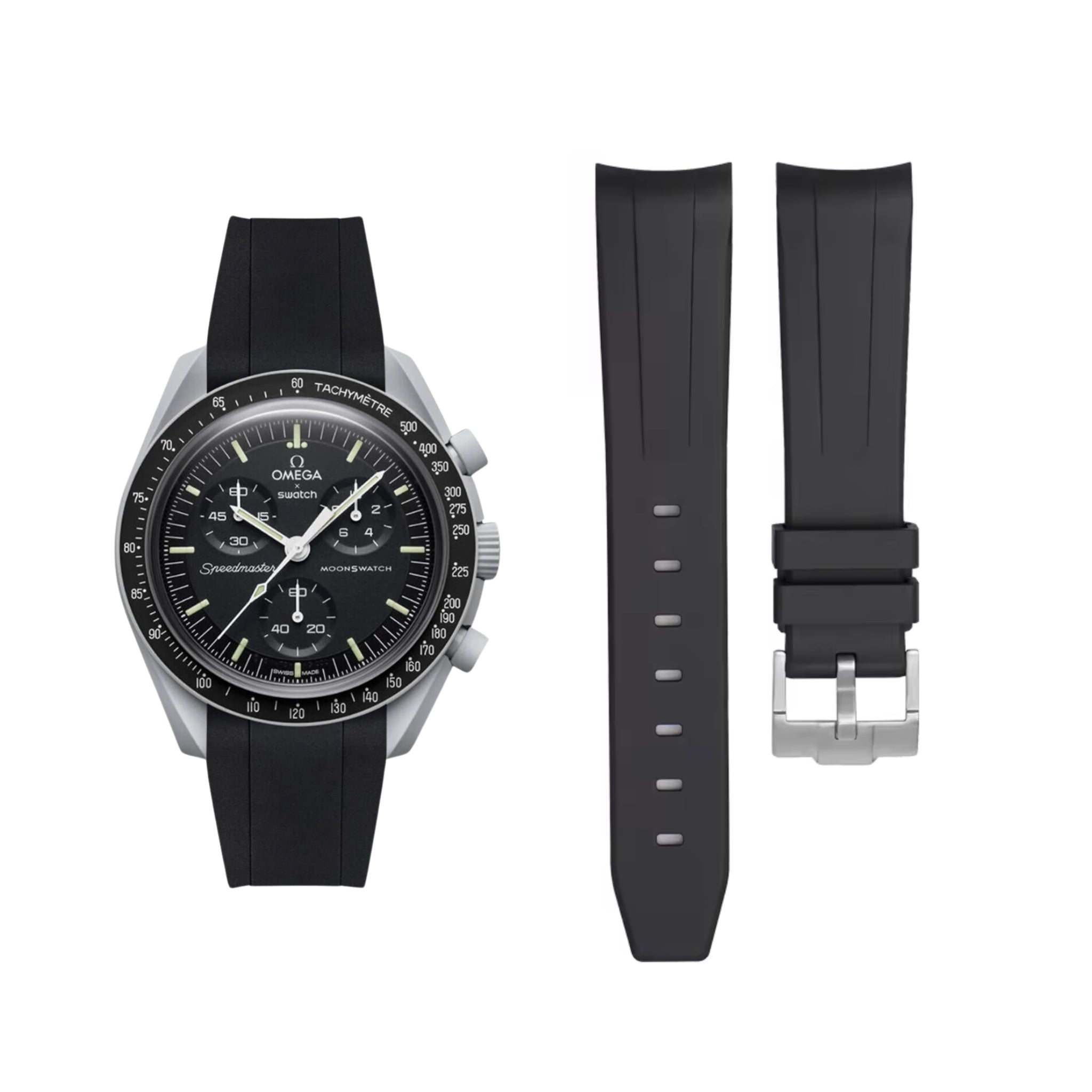 Pulseira de borracha - Para missão à Lua | Omega X Swatch | MoonSwatch - Preto