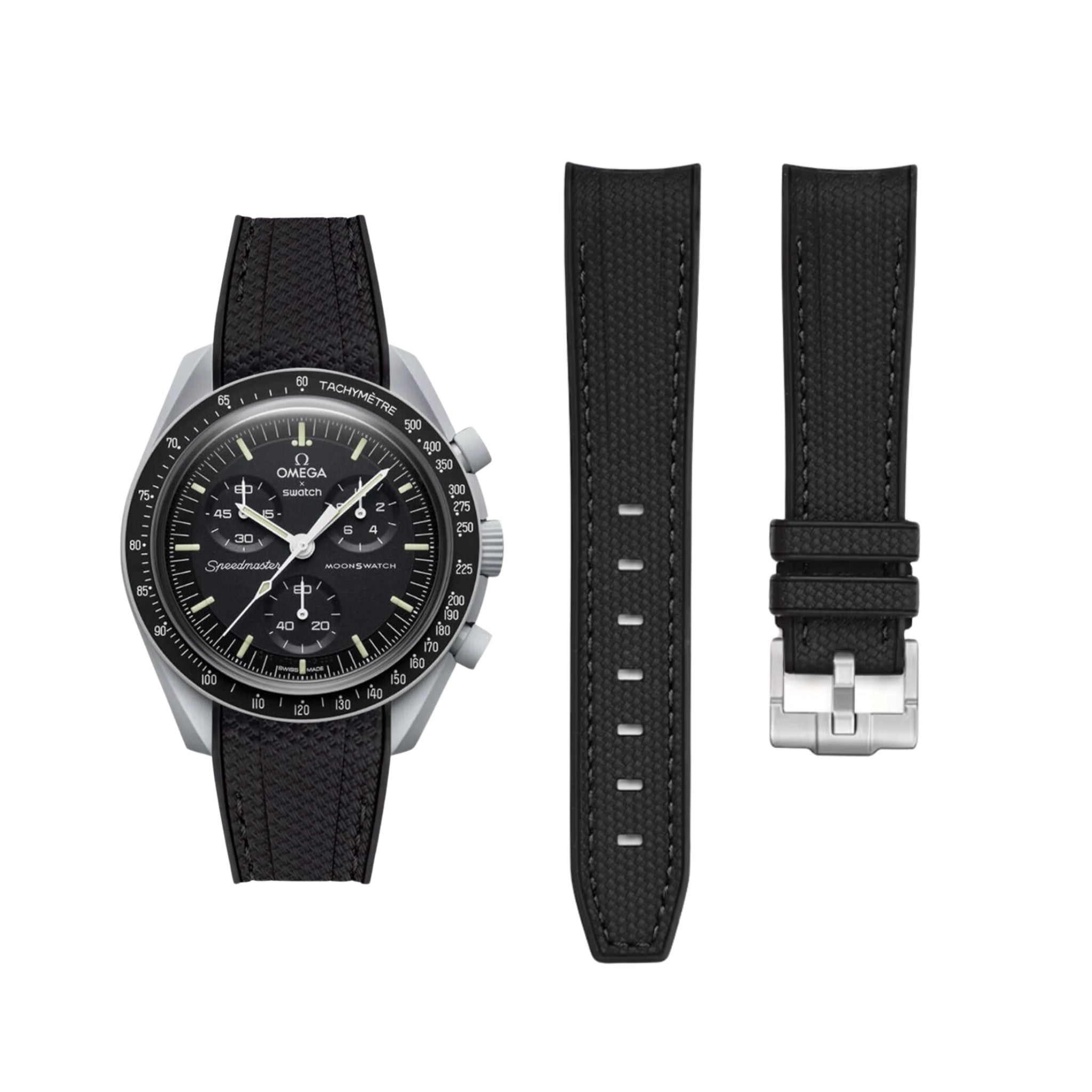 Pulseira de borracha - Para missão à Lua | Omega X Swatch | MoonSwatch - Preto com linha preta